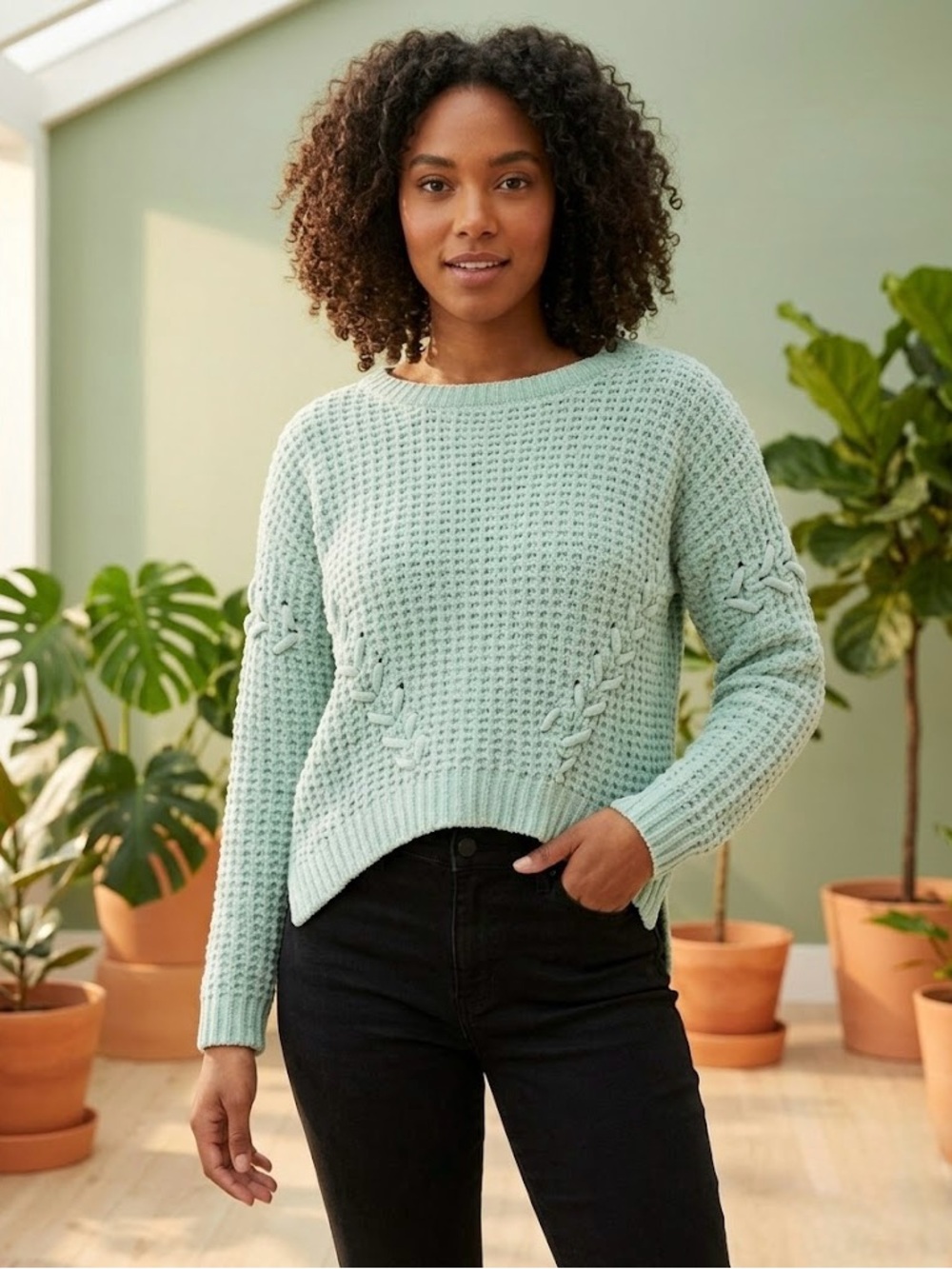 Turquoise Textured Knit Sweater